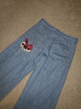 A-Lab Mens Jeans Retro Wide Baggy Y2K Embroidered Logo Size 36 Blue Denim Pants